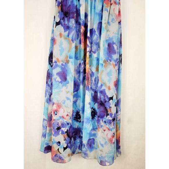 JS Boutique blue floral strapless chiffon gown Size Small Dopamine HOCO Artsy - Picture 5 of 13